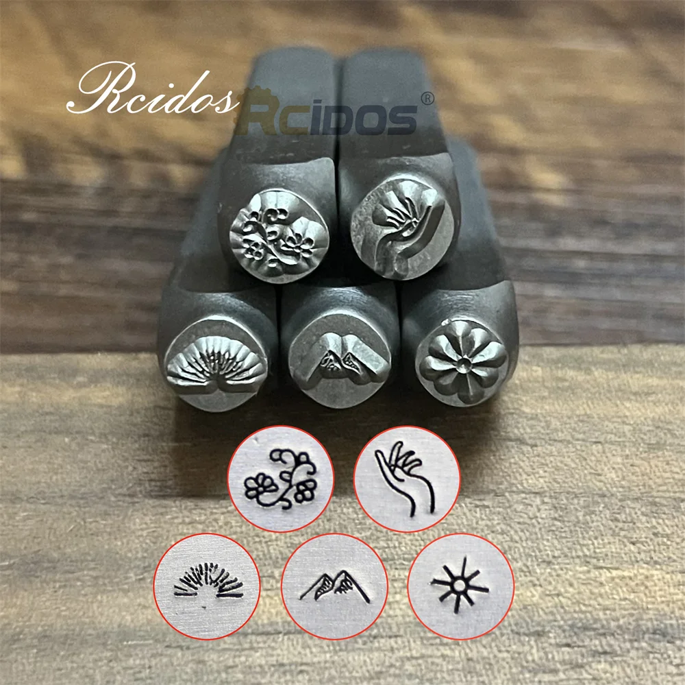 RCIDOS 6MM Mountain  Sunrise  Fing Flower Branch Design Metal Jewelry Stamps,DIY Bracelet/jewelry symbols steel stamp,1pcs price