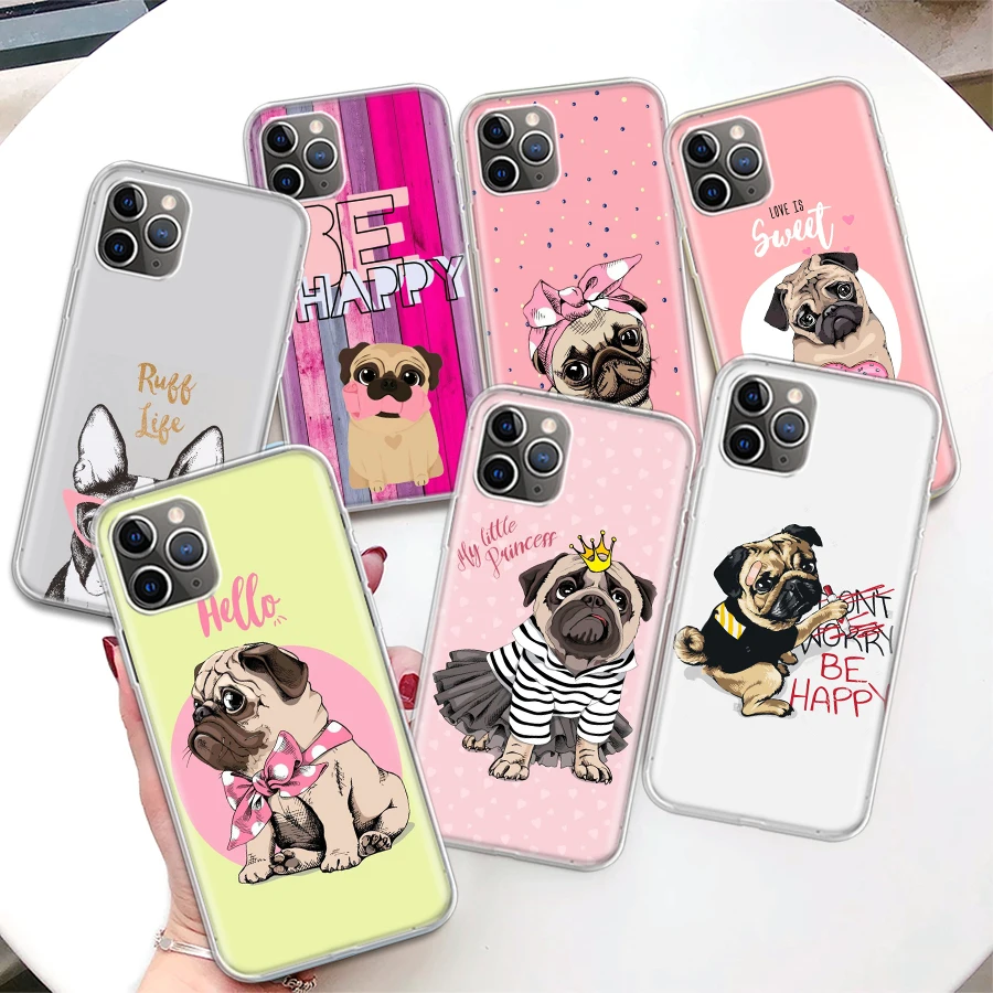 Love Pugs Cute Dog Coque Phone Case For iPhone 11 12 13 14 15 16 Pro Max 7 Plus 8 + X XR XS SE Apple Soft Fundas Cover 11 13 14 