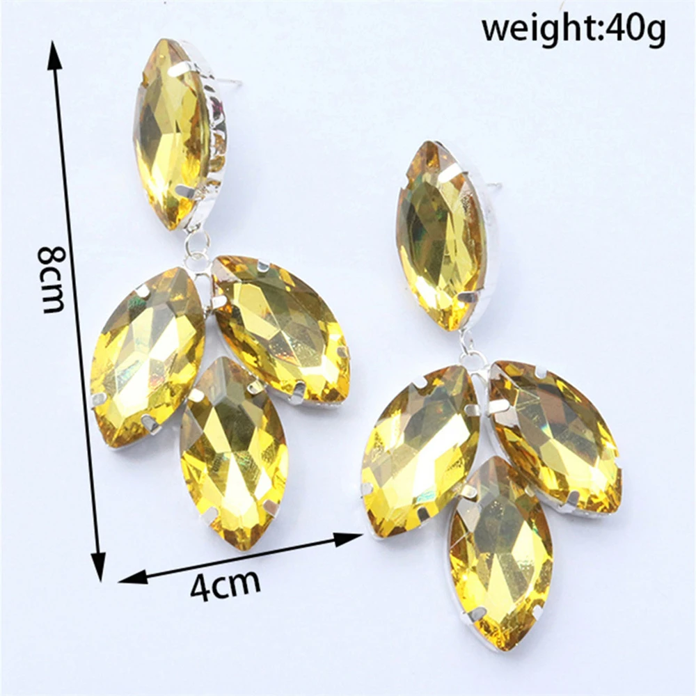 Fashion Shiny Yellow Large Crystal Rhinestone Earrings Luxury Evening Party Super Sparkling Large Rhinestone Earrings Jewelry