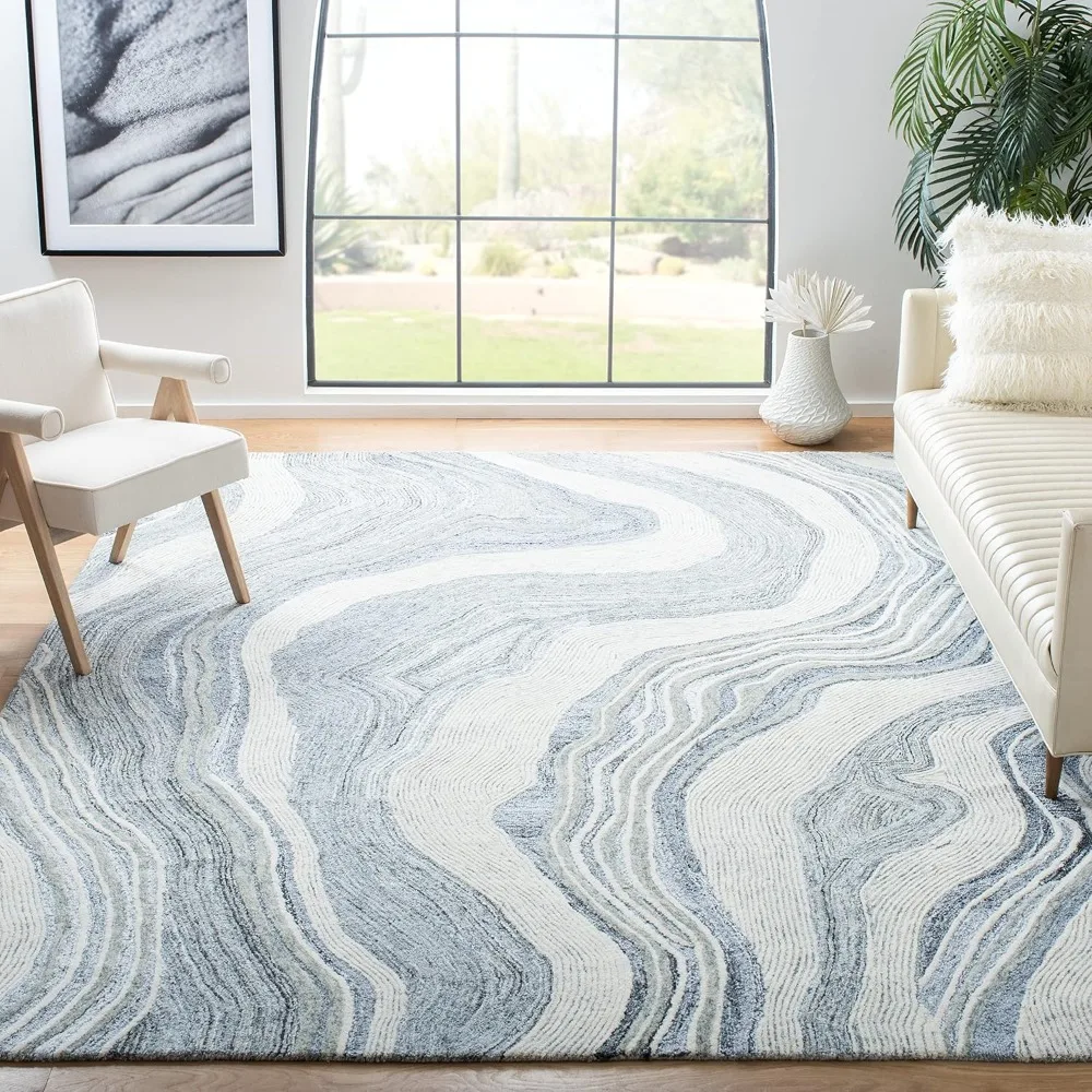 Fifth Avenue Collection Area Rug - 10' x 14', Grey & Ivory, Handmade Mid-Century Modern Abstract New Zealand