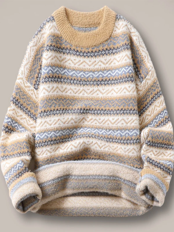 

Thiened f-High Collar One-Piece Fce Knitted Sweater for Men Autumn Winter Polyester Fiber Casual Sle Student Faion