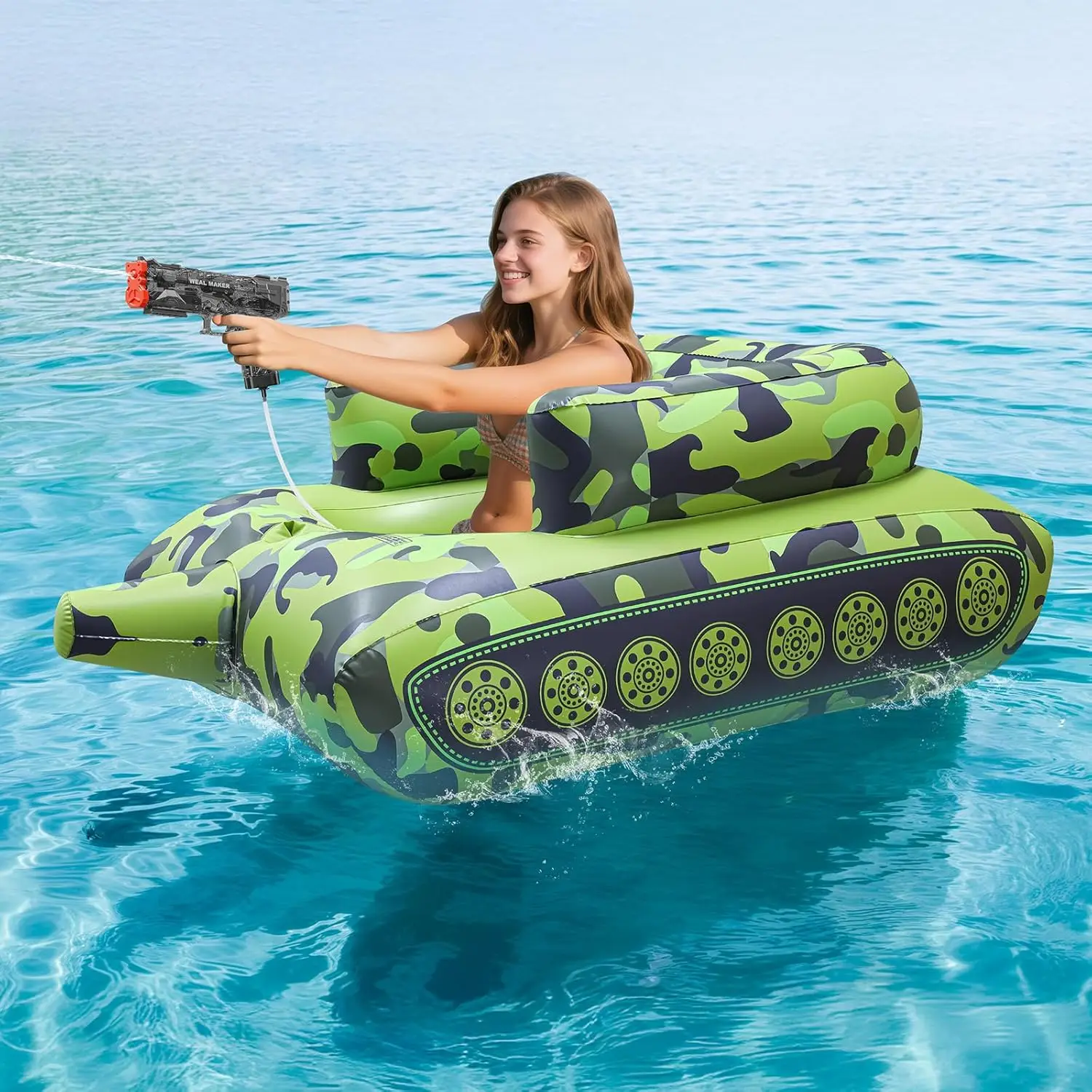 

Automatic Electric Water Gun with Pool Floats, Inflatable Tank Floaties for Pool Party, Powerful Squirt Guns