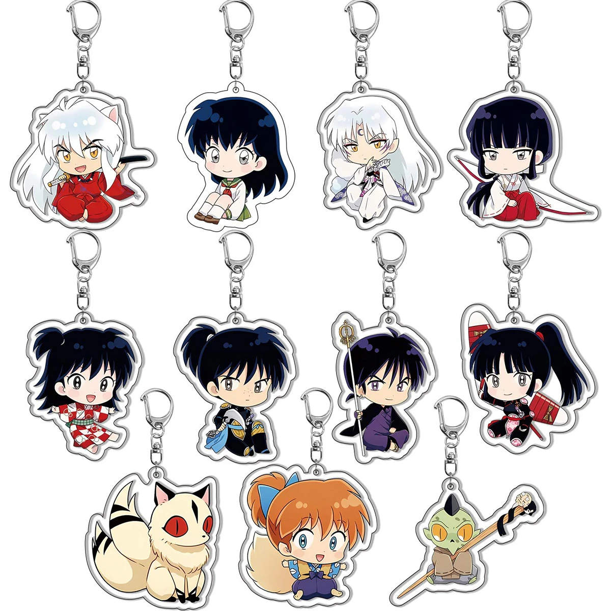 11pcs/set Anime Inuyasha Keychain Man Key Chain for Accessories Cute Bag Pendant Key Ring Acrylic Cartoon for Friends wholesale