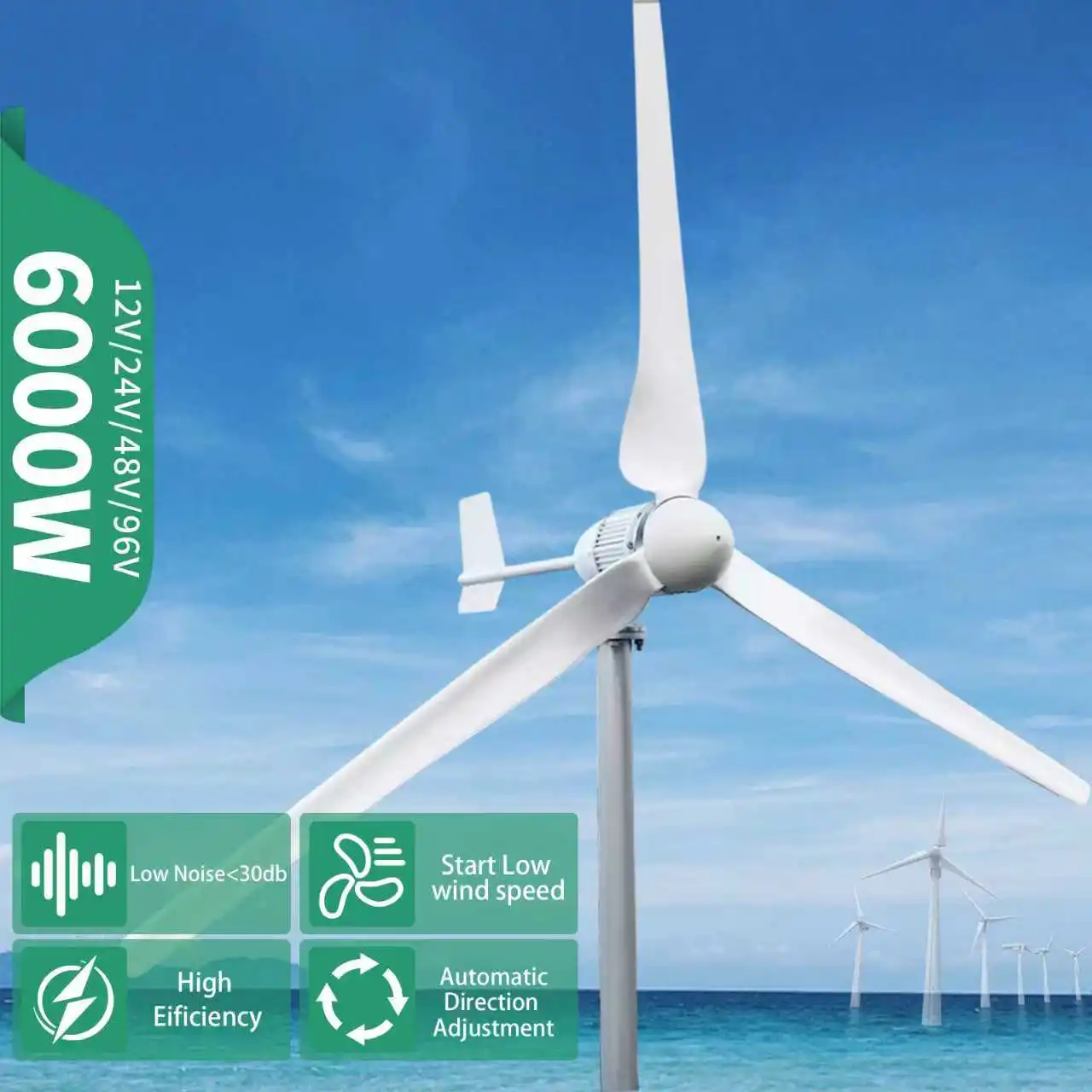 

20 кВтч день, 6000 Вт, ветряная турбина с системой солнечных батарей, низкий уровень шума, большая семейная ферма, энергопотребление электроэнергии 220 В