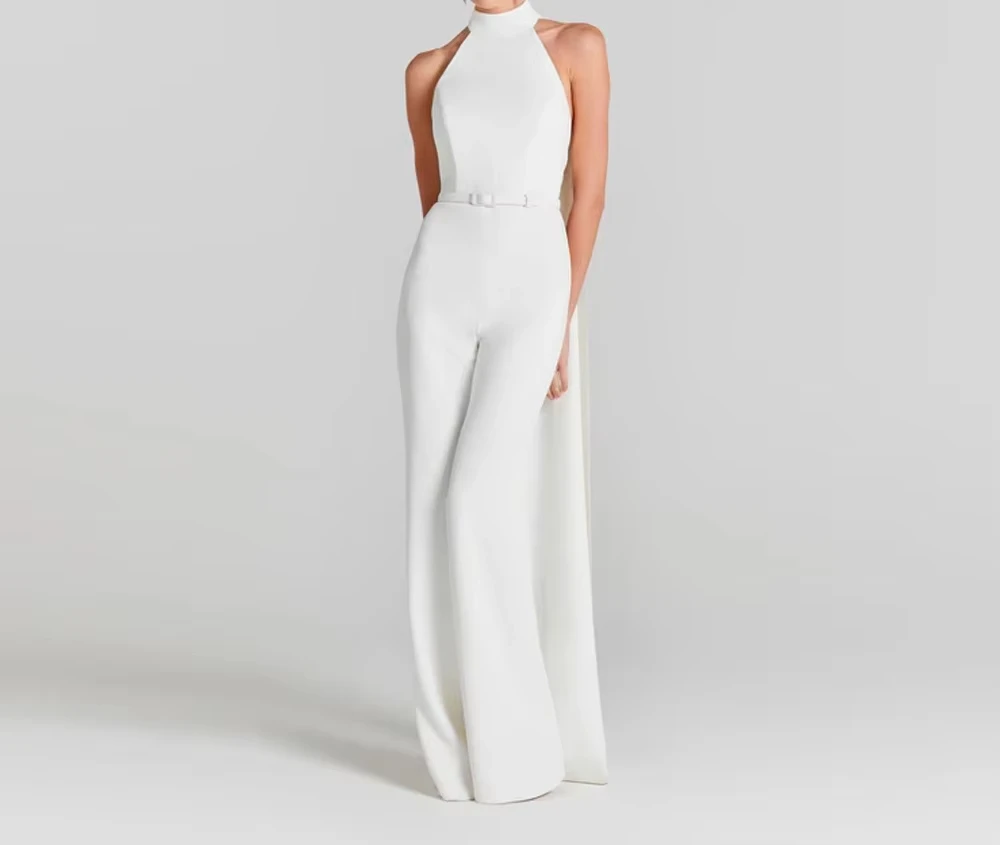 Fashion New Women's White Sexy Backless Sleeveless Slim Wide Leg Jumpsuit Elegant Evening Party Performance Jumpsuit