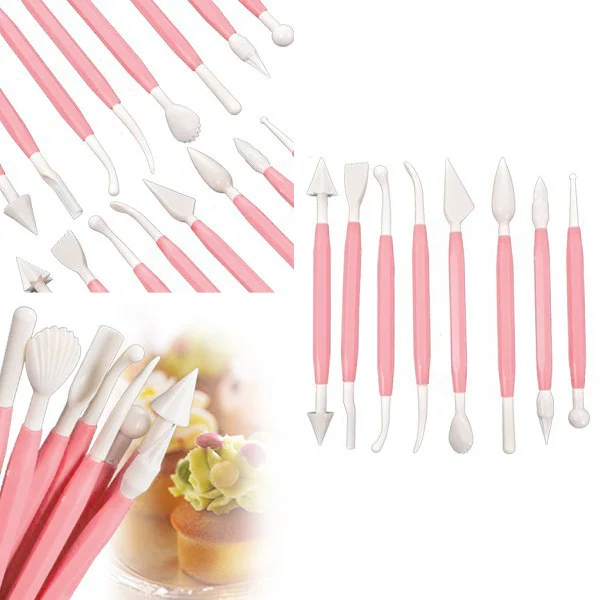 Set di strumenti per decorare torte a doppia estremità Kit di modellazione per zucchero in PVC per uso alimentare per scolpire modelli di fiori di conchiglia