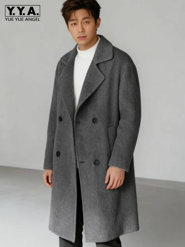 

Winter Mens Thick Warm 100% Wool Long Coat Business Work Double Faced Woolen Trench British Style Loose Fit Windbreaker Overcoat