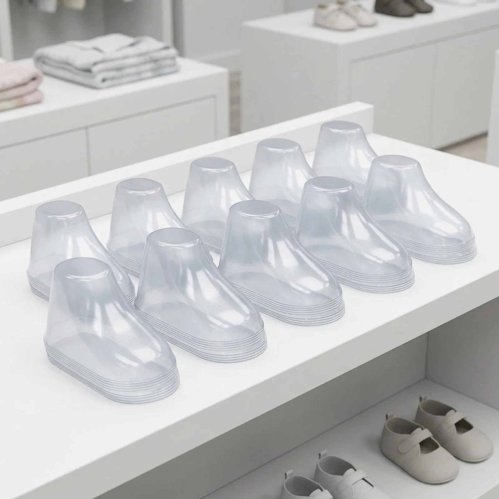 10 Piece PVC Clear Baby Bootie Display Socks for Showing Off Infant Shoes in Shops Online Listings and Up Stands