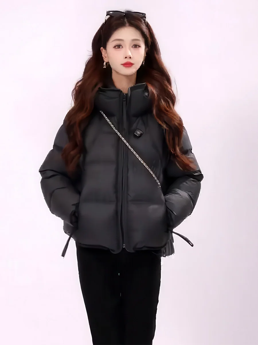 

Женская короткая пуховая куртка с капюшоном, утепленная, теплая, черная, зимняя верхняя одежда, модная, для повседневной носки