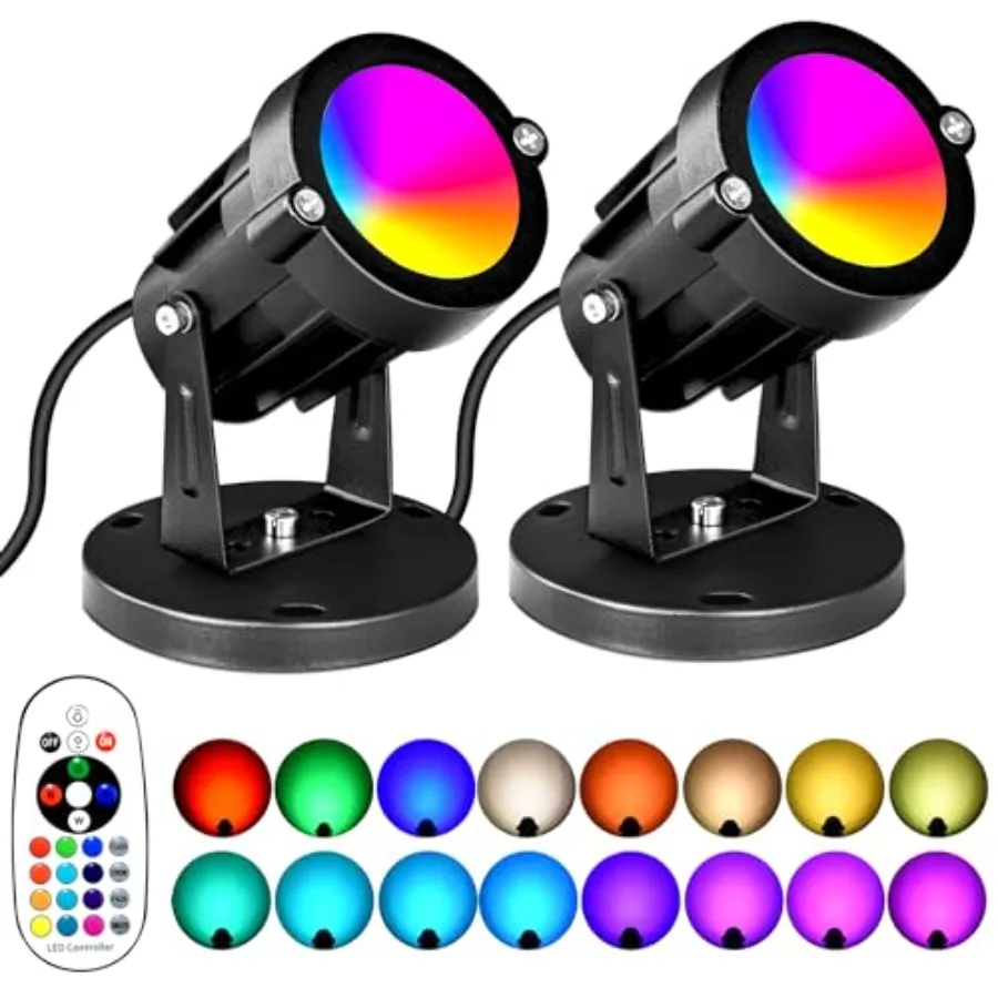 

5W RGBW Landscape Lights, 16 Color Changing Spotlight 110V 120V Outdoor Landscape Lighting with Remote for Yard Garden Pathway