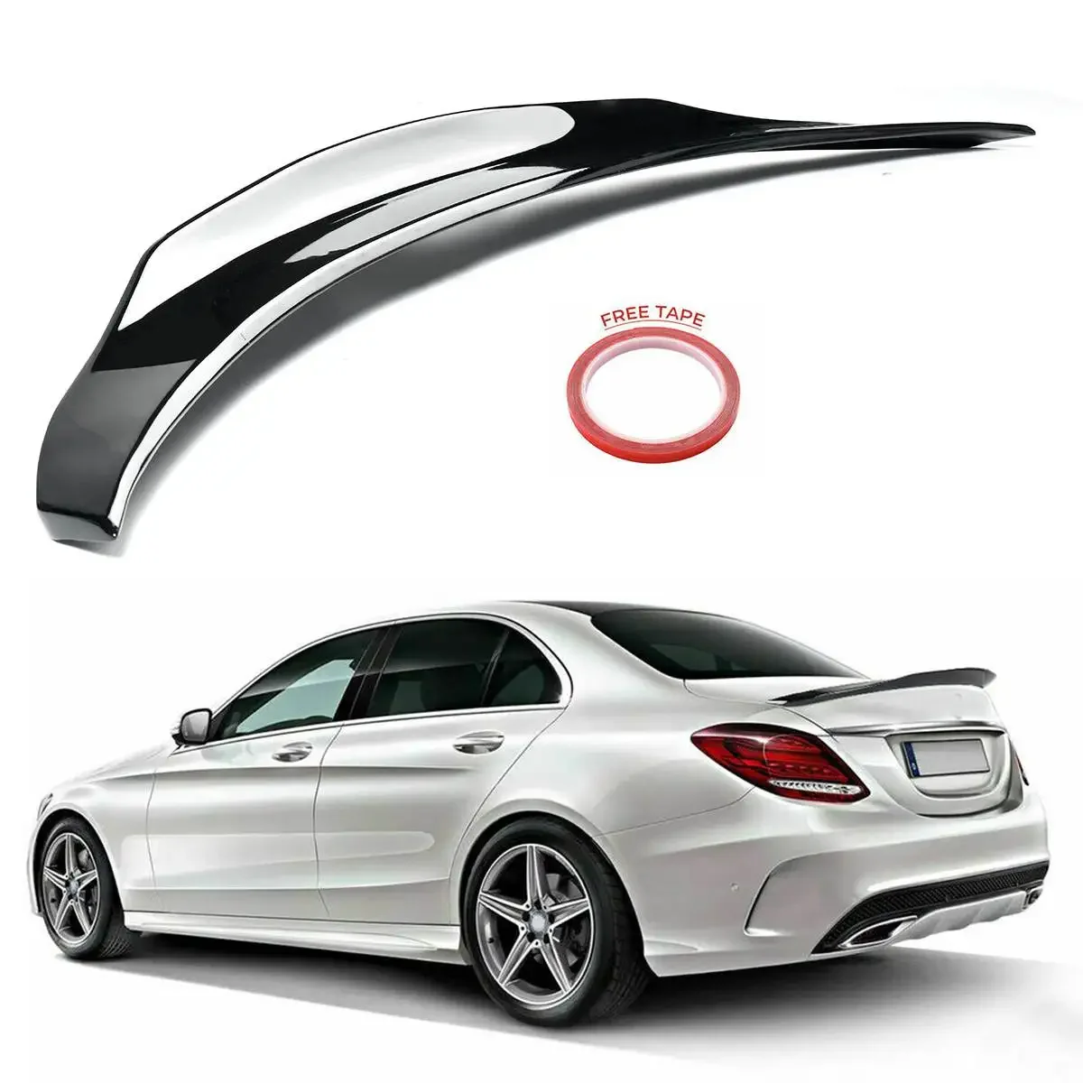 PSM Style Carbon Fiber Look / Black Car Rear Trunk Spoiler Wing Lip Extension For Mercedes For Benz W205 C63 For AMG 2015-2019