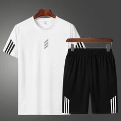 2024 Men's Sports Suit Quick Drying Exercise Small Mesh Mesh T-shirt, Beach shorts Summer Boutique Outdoor Sports 2-Piece Set