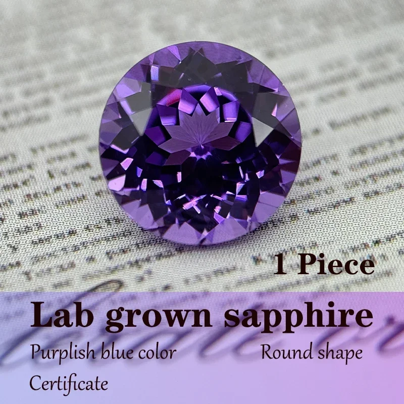 Top Round Shape Purplish Blue Color Wholesale Lab Grown Sapphire For Advanced Diy Charms Jewelry Making Materials With Certifica