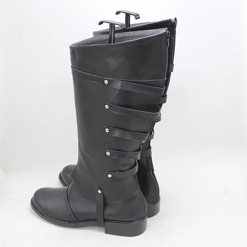 Vergil-Chaussures de Cosplay en Cuir PU Noir, Bottes de Carnaval d'Halloween, Accessoire sur Mesure