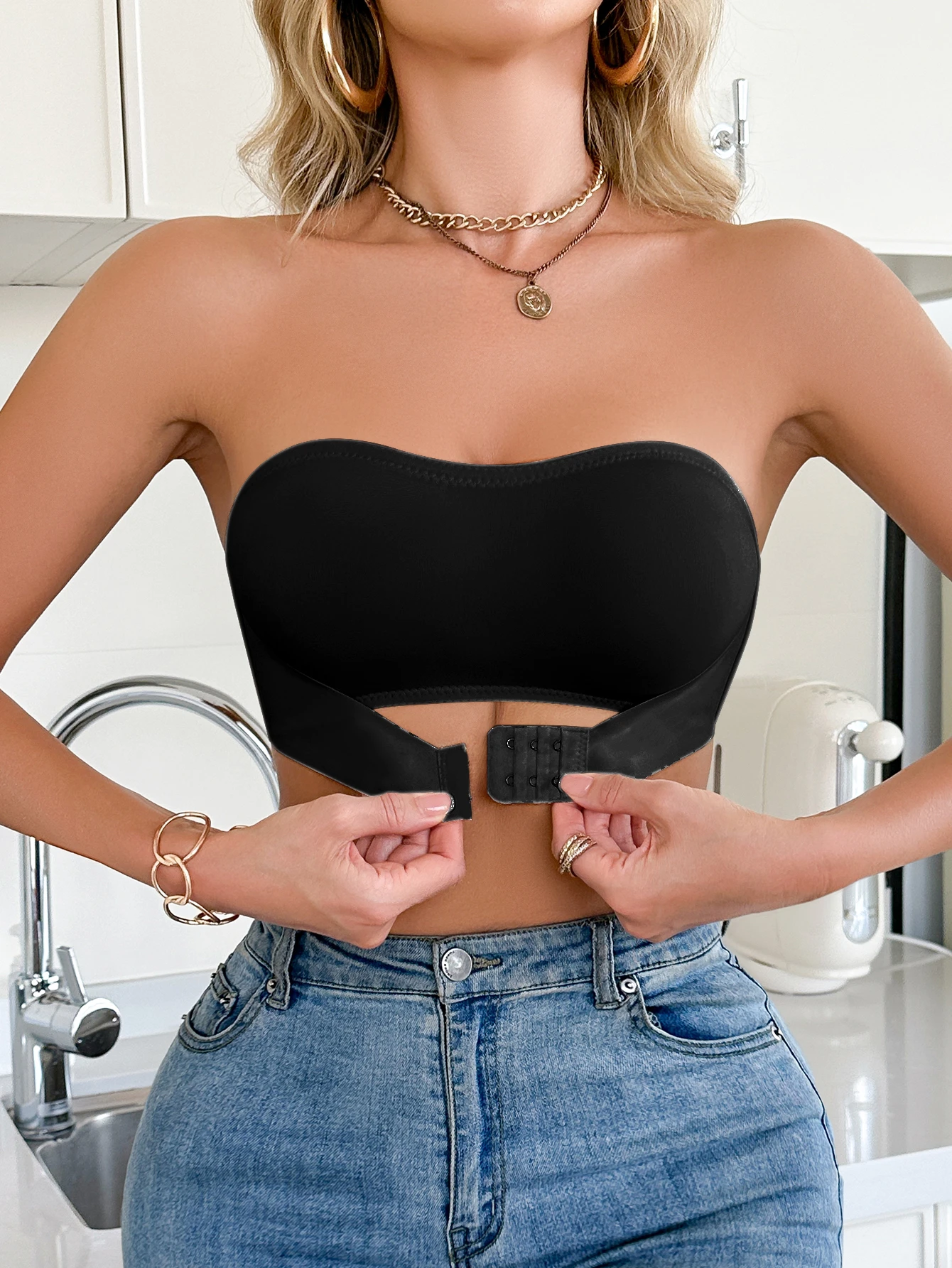 Invisible Breathable Strapless Women's Bandeau Push-Up Non-Slip Wedding Bra Large Bust Lingerie Sexy Lingerie Xs-Xl Plus Size