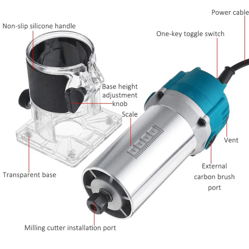 220v電動ハンドウッドトリマー6.35mmラミネータールーター木工ツールセット木材用