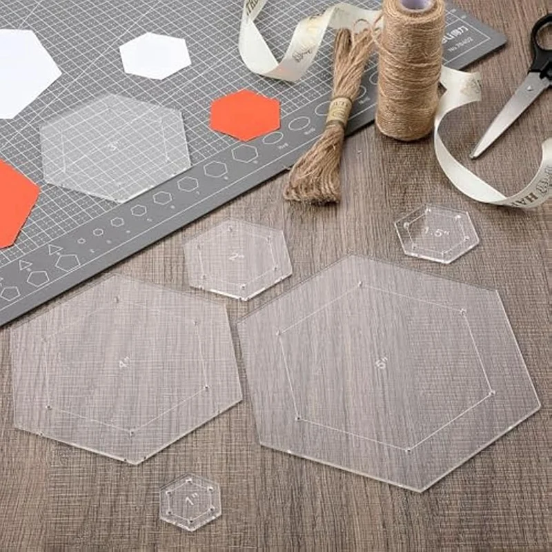 6Pcs Hexagon Quilting Template Acrylic Quilting Rulers & Templates,Piecing Sewing Templates Seam Allowance-FS