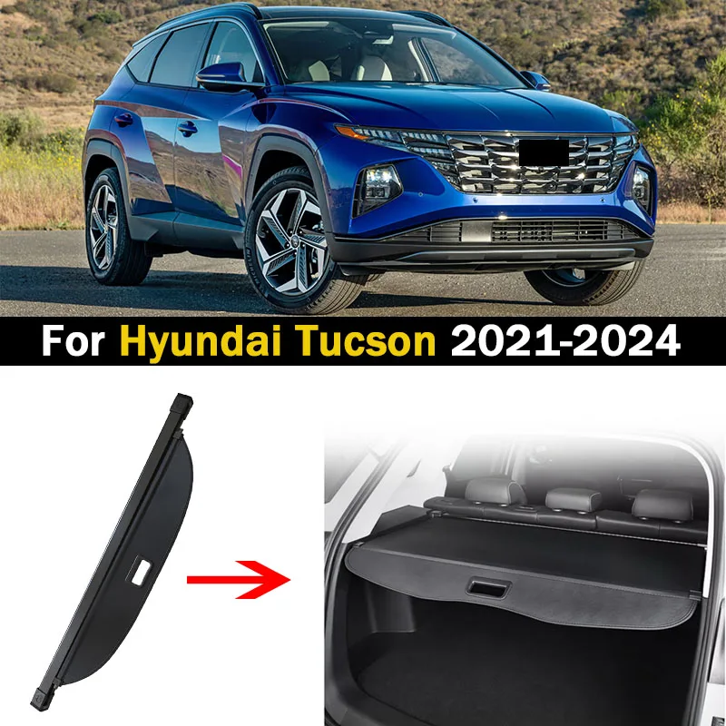 Car Trunk Cargo Cover For Hyundai Tucson 2021 2022 -2024 Luggage Tray Storage Security Shield Curtain Partition Mat Accessorie