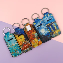Van Gogh Art Painting Creative Clip On Lipstick Holder Keychain Portable Lipstick Cases Cover Balm Holders Keyring