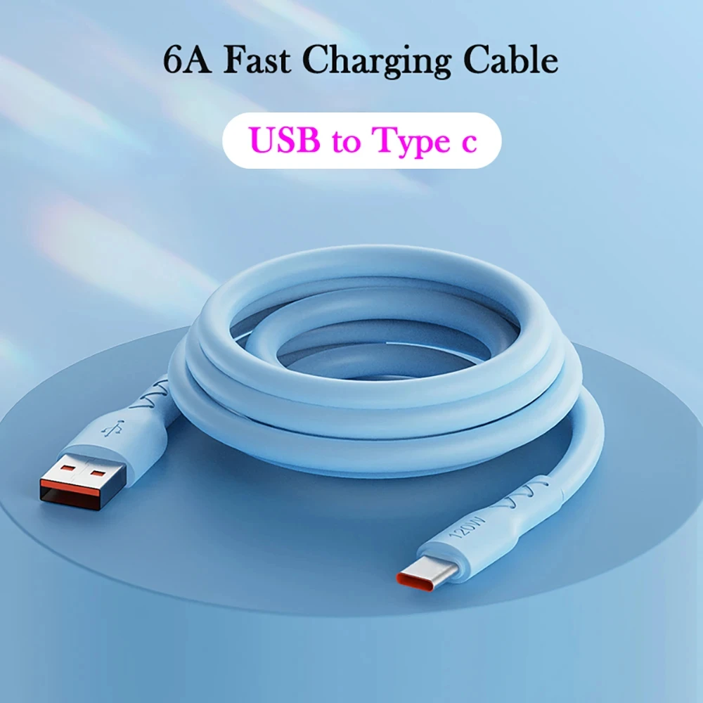 120W 6A USB Type C Super Fast Charging Cable Soft Silicone For Samsung Xiaomi Redmi Huawei Android Phone Charger Usb C Data Cord