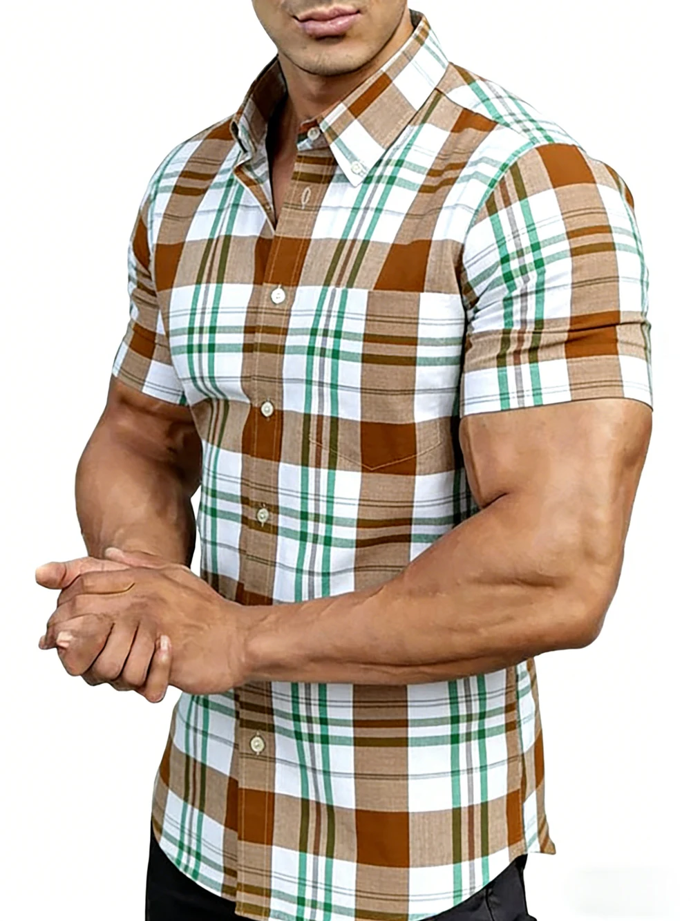 Men's Micro-Elastic Fabric Short-Sleeve Shirt Pink Plaid High-Definition Printed Shirt Hawaiian Leisure Designer Men's Clothing