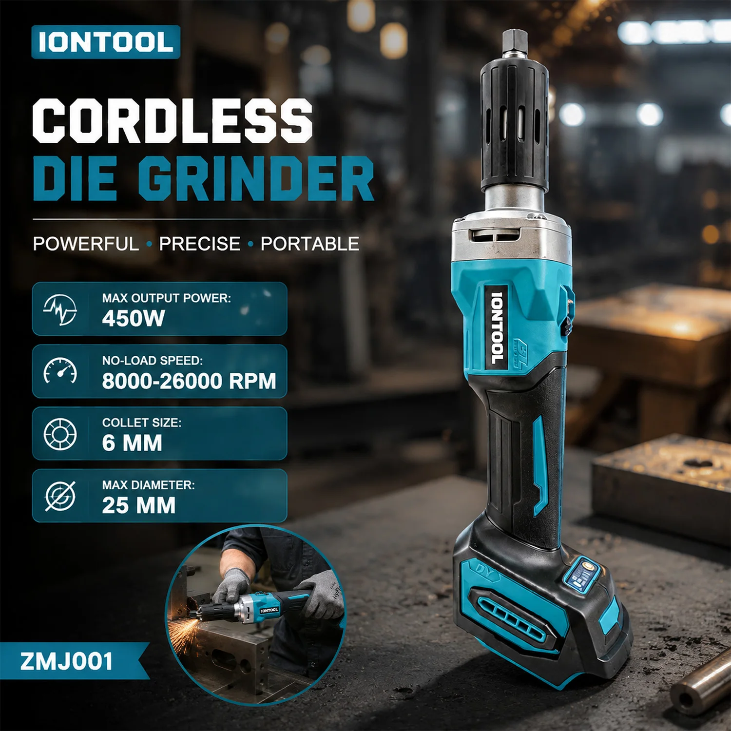 IONTOOL 450W 6mm High Speed Rotary Tool Compact for Model Making Fine Grinding and Miniature Craft Projects Bare Unit
