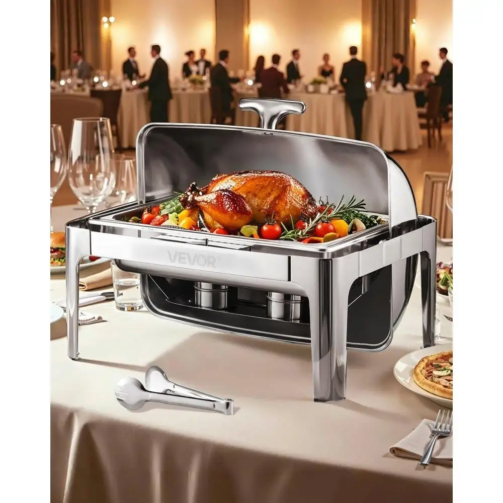

9QTRECTANGULARROLLTOPTOPCHAFINGDISHSETWITHFULLSIZEPANSTAINLESSSTEEL