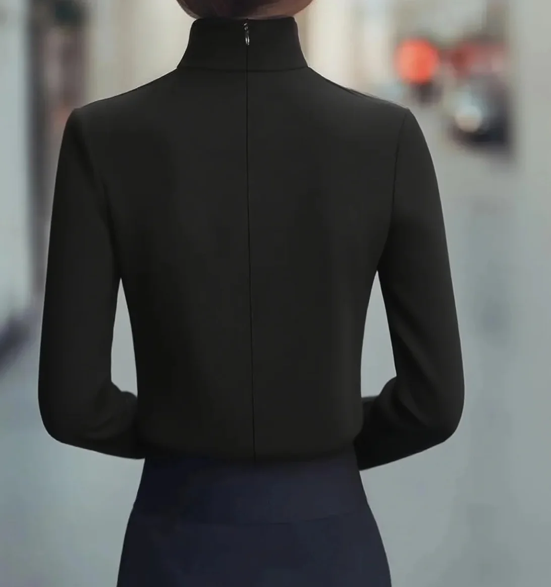 بلوزة نسائية أنيقة سادة أنيقة يومية أنيقة برقبة عالية وقمصان عادية