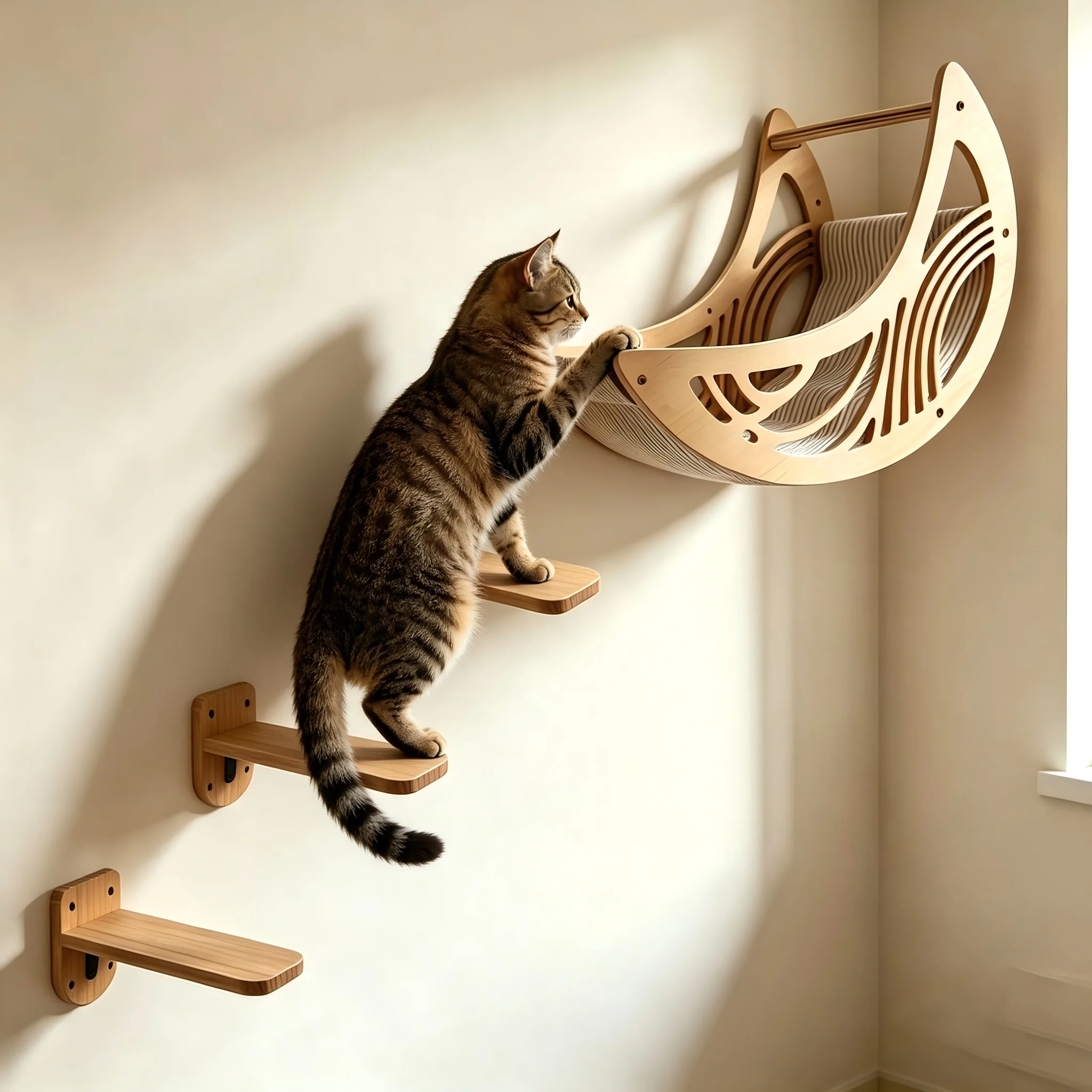 Wall Mounted Cat Shelves Set Moon Shape Hammock Star Perches Climbing Steps Cat Furniture For Kitten Cats Indoor Rest Playing Sleeping