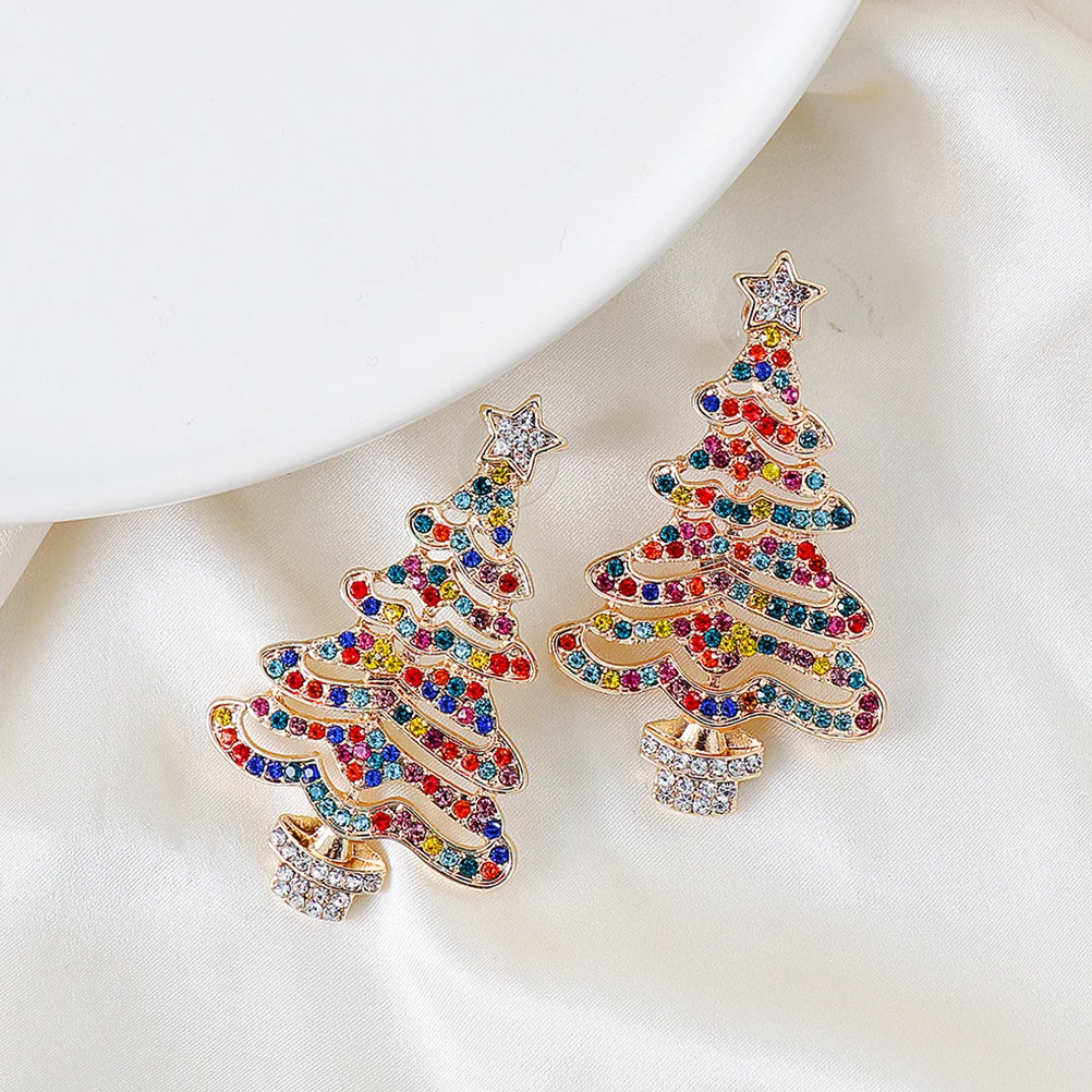 

Diamond Christmas Tree Earrings Dangling Women Stud for Festival Studs Holiday Fashion Metal