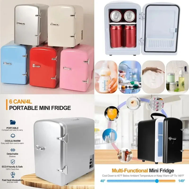 4L Portable Mini Car Refrigerator USB Cooler and Warmer for Home Use Holds 6 Cans Skincare Makeup Compact Freezer