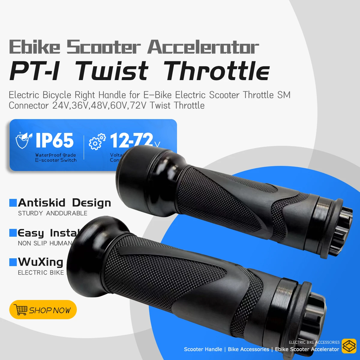 

Electric Bicycle Full Twist Throttle PT-1 Right Handle Throttle 3pin SM Connector for E Bikes or Electric Scooter Accelerator