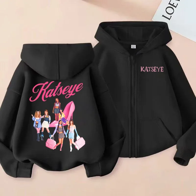 2026 New Toddler Girl Clothes Katseye Zipper Hoodie Boys Fashion Casual Sweatshirt Kids KATSEYE Zip UP Hooded Tops