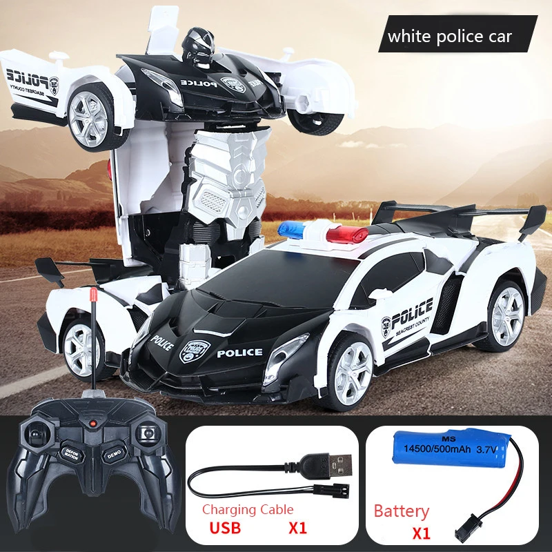 Hot Sale RC Police Toy Car Transformation Robots Sports Vehicle Model Robots Toys Cool Deformation Car Kids Toys Gifts For Boys