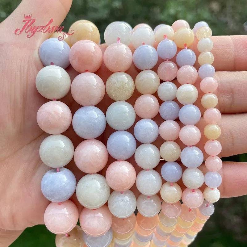 6 8 10 12 14mm Round Beryls Morgan Jades Smooth Stone Beads for DIY Accessories Charms Necklace Bracelet  Jewelry Making 15\