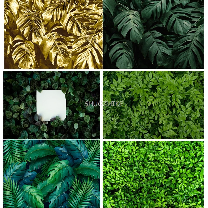 

Gold Leaves Tropical Plants Photography Backdrops Props Rainforest Plants Green Wall Newborn Birthday Party Studio Background