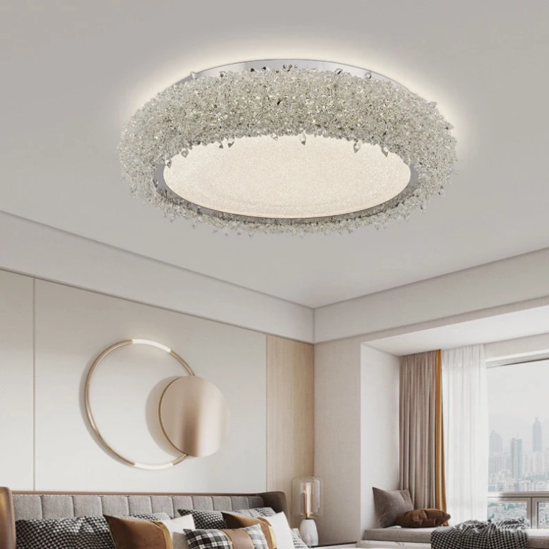Round Crystal LED Ceiling Light Chrome Metal