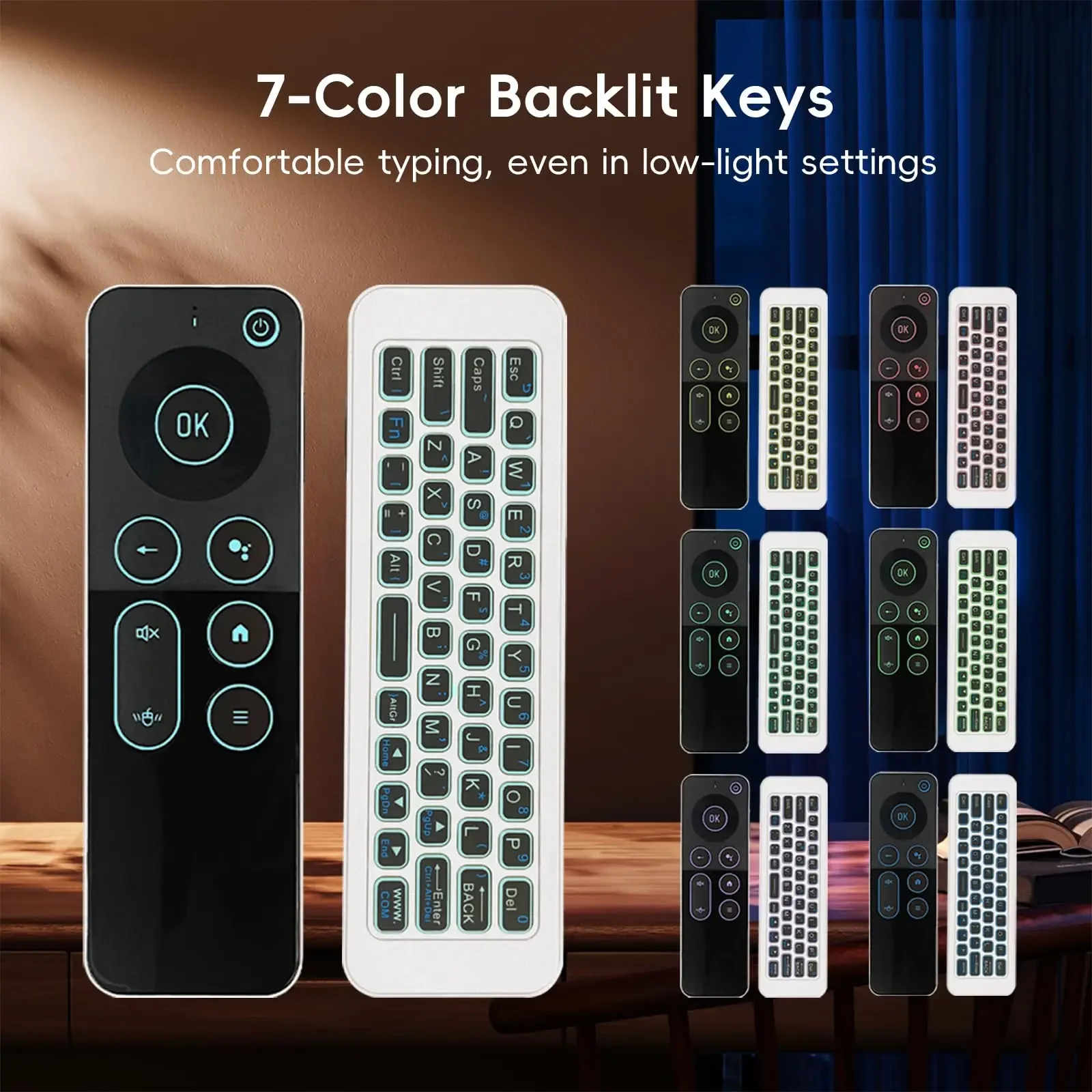 Air Mouse Backlit Keyboard Bluetooth 2.4G Rechargeable USB-C 7-Color 6-Axis Gyro IR Learning for Computer TV Box Android iOS