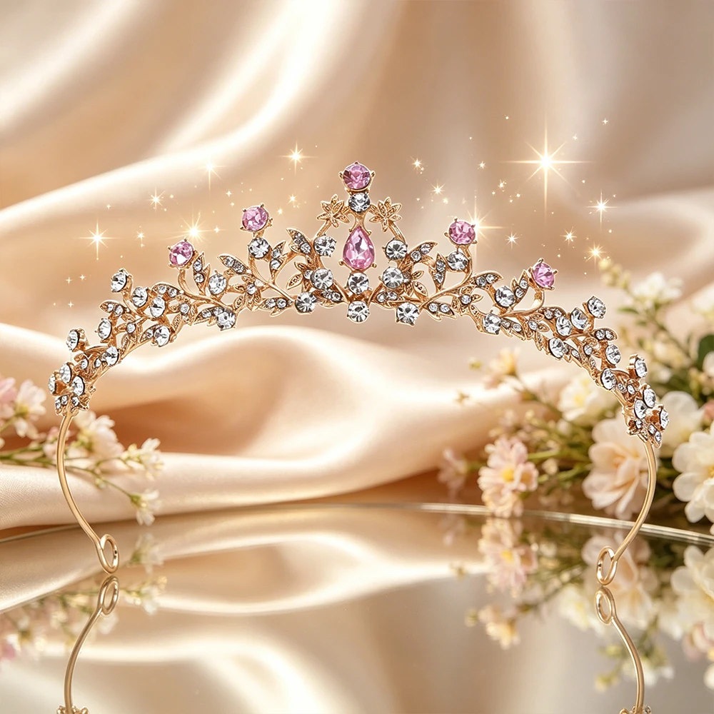Plated Leaf Bridal Tiara Delicate Floral Vine Rhinestone Queen Crown Luxury Headpiece Wedding Bride Prom Formal Evening Banquet