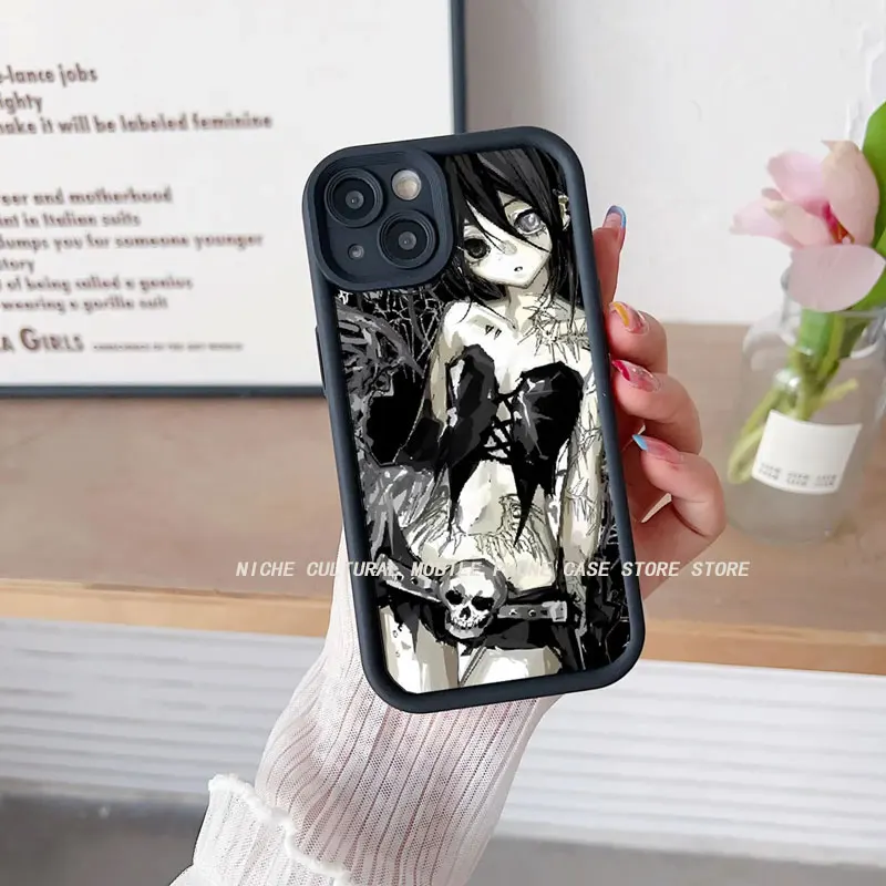 Dark Series Pattern Subcultural Angel Girl Phone Case For iPhone 16ProMax 15 14 13 12 11 Pro Xr Xs 7 8Plus MINI Y2K Phone Cases