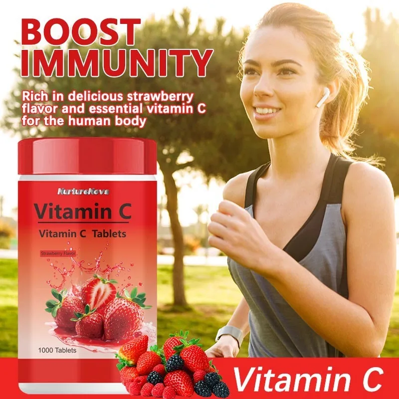 

Strawberry Flavor Vitamin C Chewable Tablets Premium Pure Formula Essential Immune Health Care