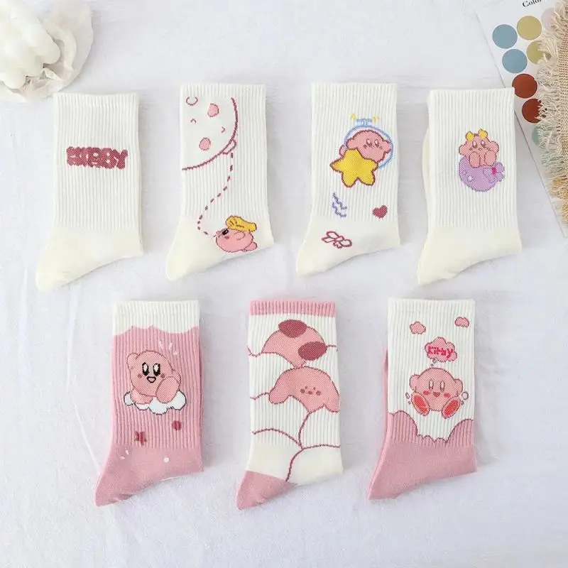 Cartoon Sanrioed Anime Kirby Socks Ins Girl Heart Kawaii Long Tube Trendy Students All-Match Casual Sports Socks Holiday Gifts