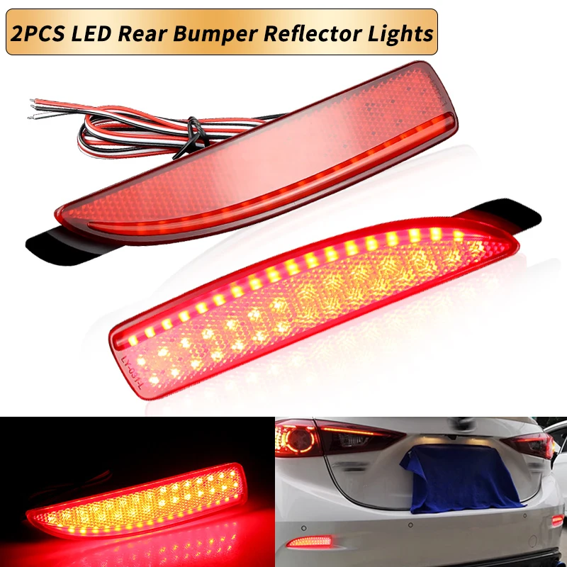 2pcs Red/Black Lens Car LED Rear Fog Lamp Bumper Light For Mazda 3 5 6 2014-2018 Auto Tail/Brake Light Fog Signal Reflector Lamp