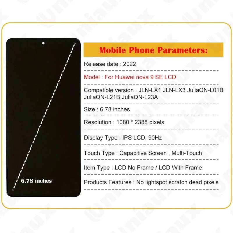 6.78'' For Huawei Nova 9 SE 9SE 5G LCD Display Screen Touch Panel Digitizer For Honor 50 SE JLH-AN00 Battery Cover