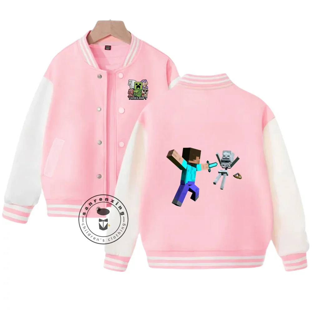 Biblioteca regalo di compleanno di 1-14 anni Uniforme da baseball Minecraft Cartoon stampato Giacca autunnale e invernale per ragazzi e ragazze Kawaii