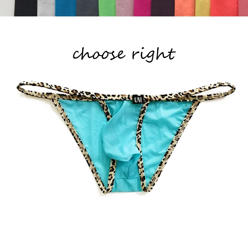 

Men's Thin Nylon Briefs Low Waist with Strings Leopard Print Micro Bikini Style Underwear with Bulge Pouch Ultra Slip Push-Up De