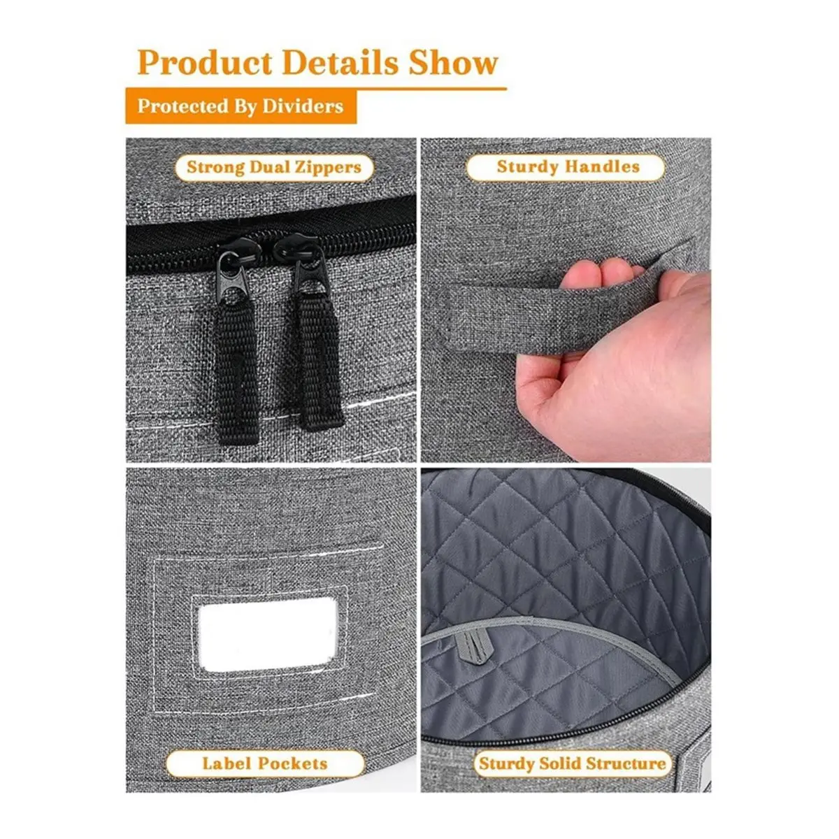 China Storage Containers,Dish Storage W/Hard Shell Top Side Bottom Support & Felt Dividers for Charger Plates Dinnerware
