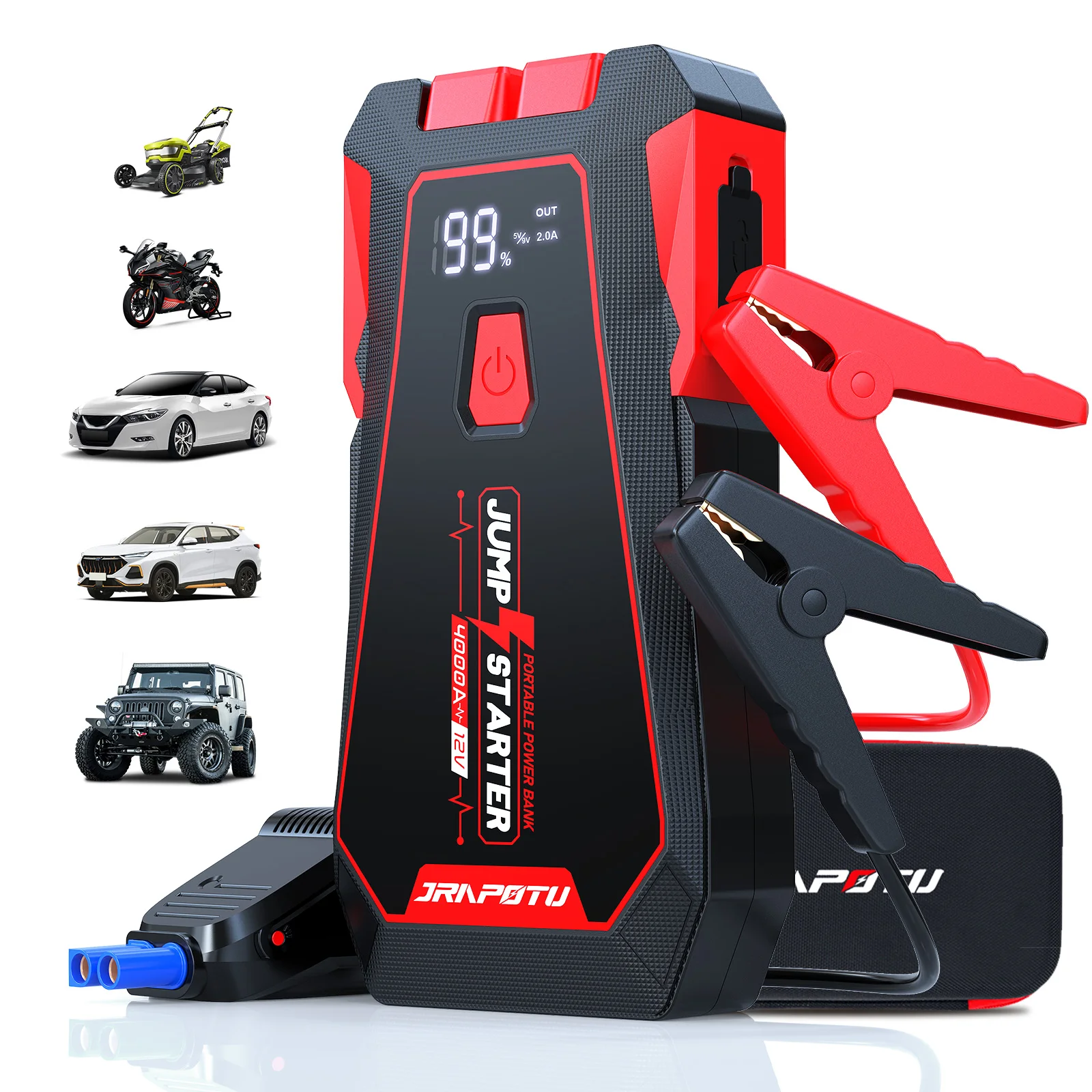 4000A Car Battery Jump Starter,12V Jump Starter Battery Pack (up to 8.0L Gasoline and 10.0L Diesel Engine), Portable Jump Box wi