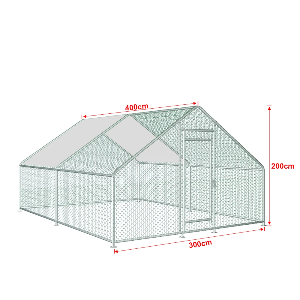 Walk-in Galvanized Steel Chicken Run 13x10FT (4x3M), Heavy Duty Outdoor Poultry Cage, Secure Backyard Pen for Hens Ducks Farm Use