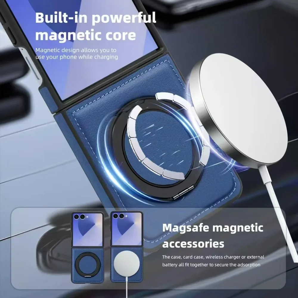 Высококачественный кожаный чехол-подставка для телефона с деловой подставкой для Samsung Galaxy Z Flip 7 6 5 4 3, защитный чехол с магнитным держателем на задней панели